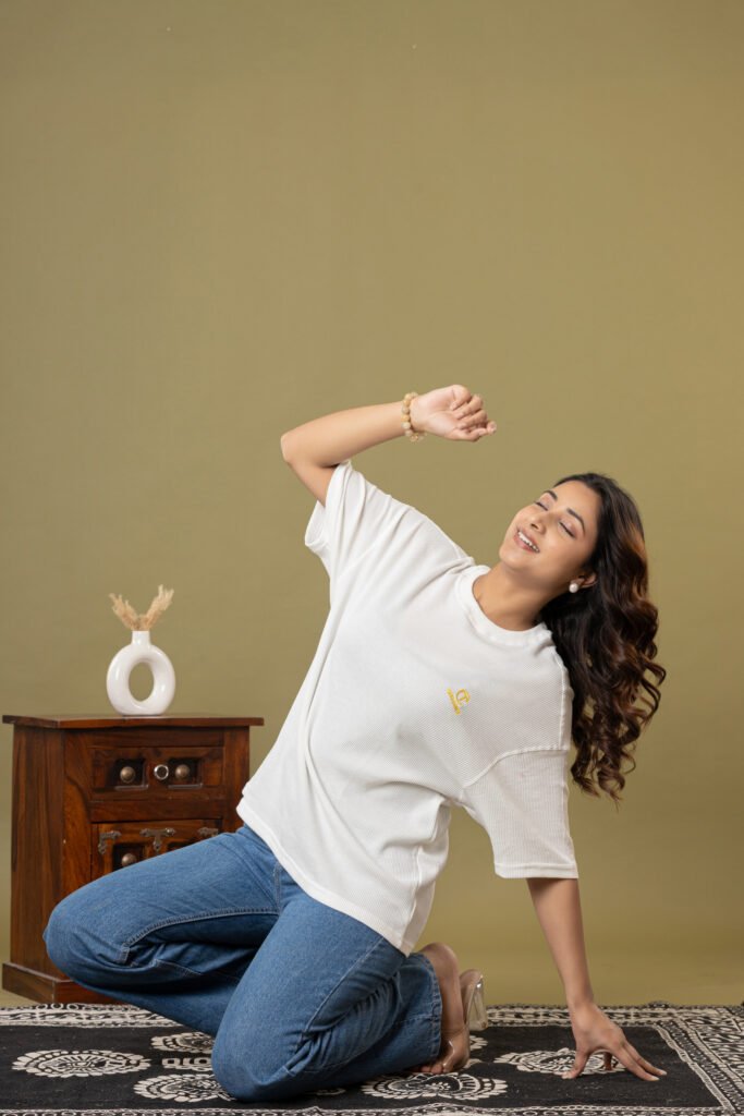 Teehance Women’s White Waffle Knit Oversized T-shirt