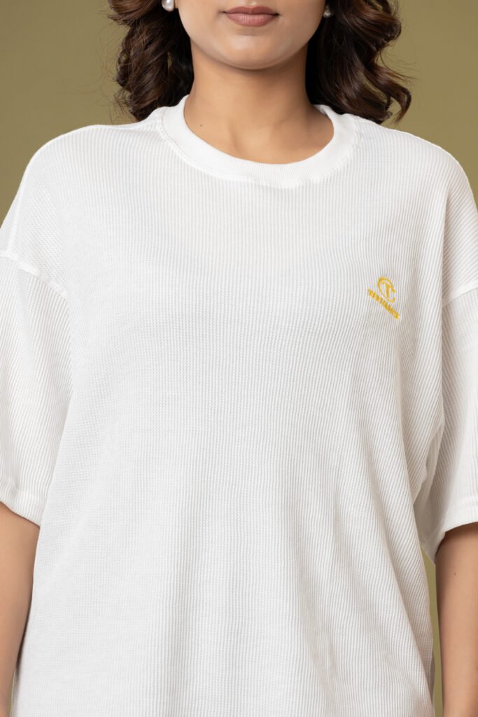 Teehance Women’s White Waffle Knit Oversized T-shirt
