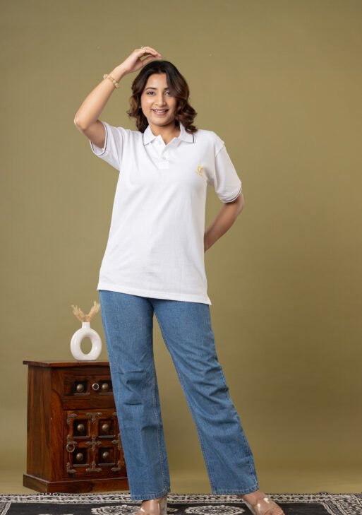 Teehance Women’s White Tipped Collar Polo T-shirt