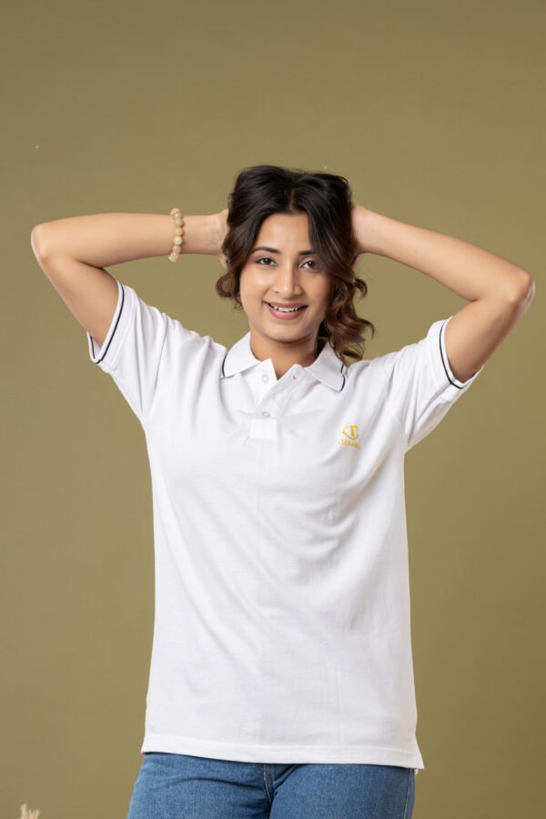 Teehance Women’s White Tipped Collar Polo T-shirt