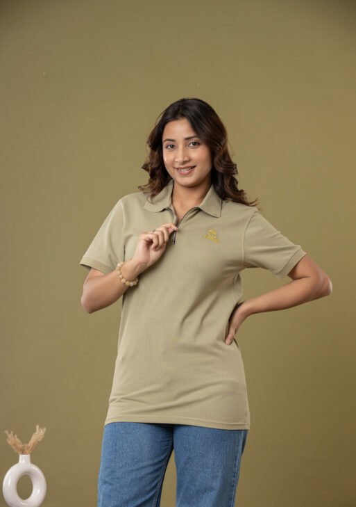 Teehance Women’s Olive Green Half-Zip Polo T-shirt