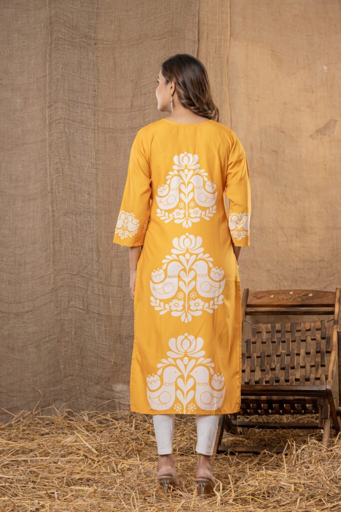 Women’s Peach Printed Cotton Kurta
