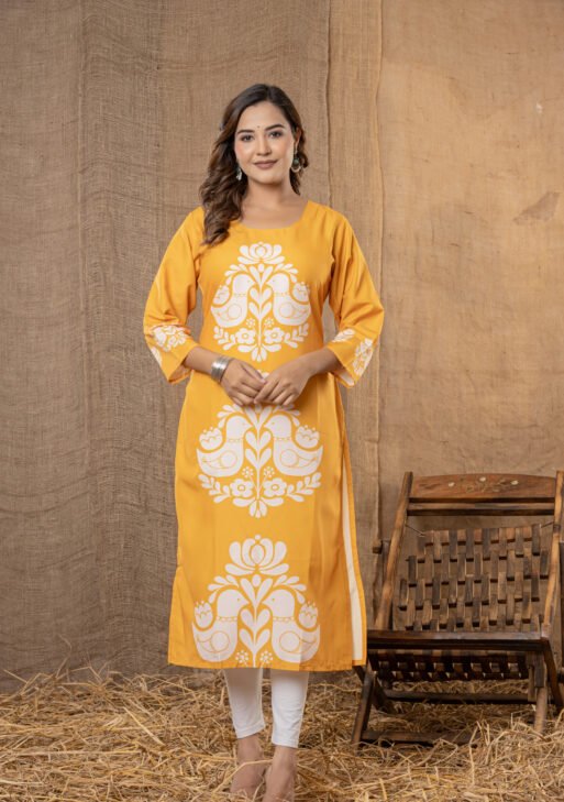 Women’s Peach Printed Cotton Kurta