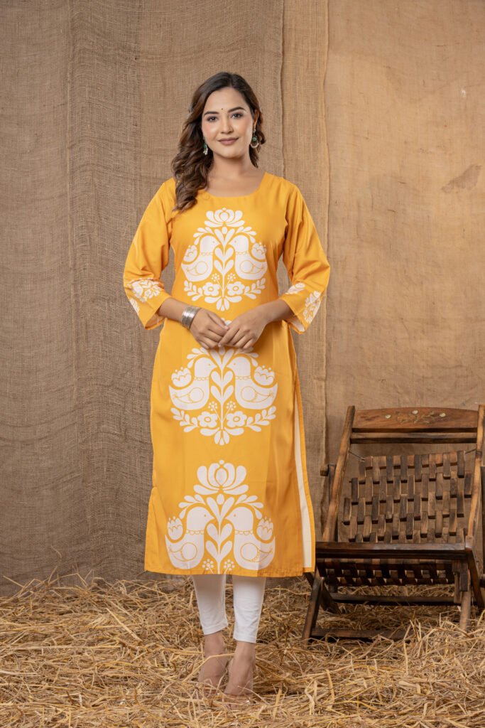 Women’s Peach Printed Cotton Kurta