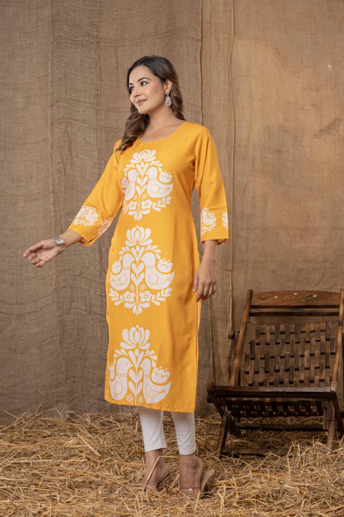 Women’s Peach Printed Cotton Kurta
