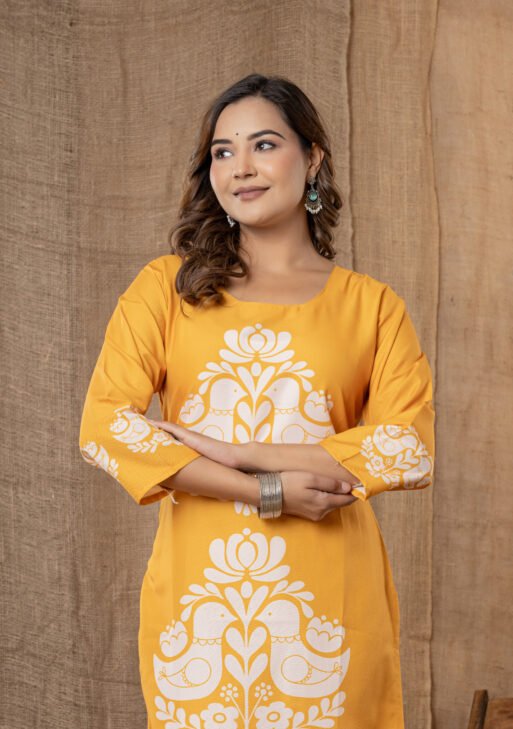 Women’s Peach Printed Cotton Kurta