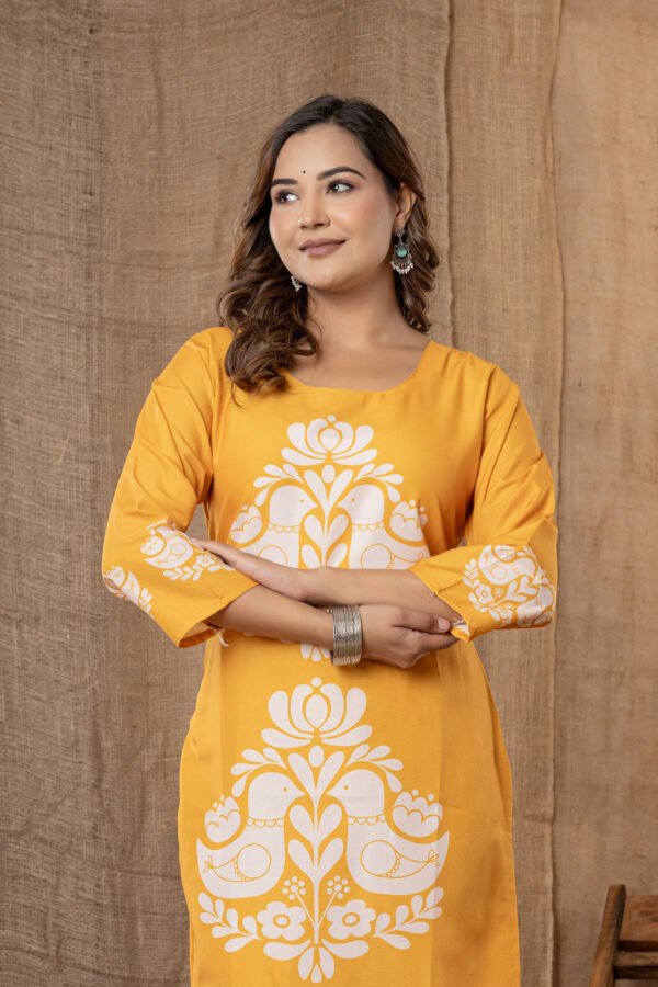 Women’s Peach Printed Cotton Kurta