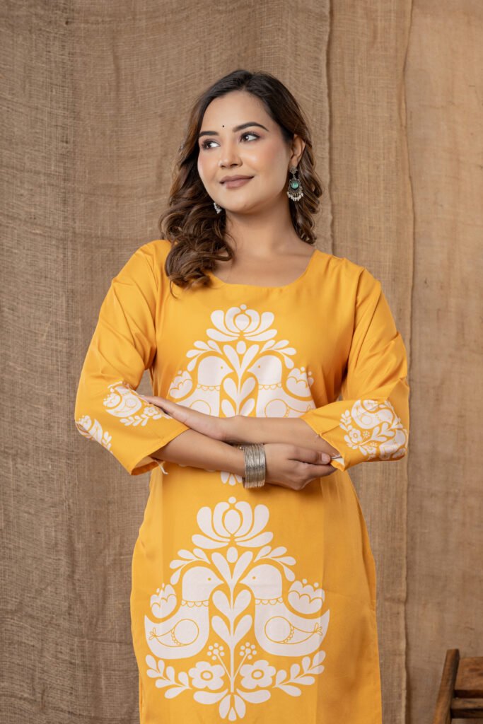 Women’s Peach Printed Cotton Kurta