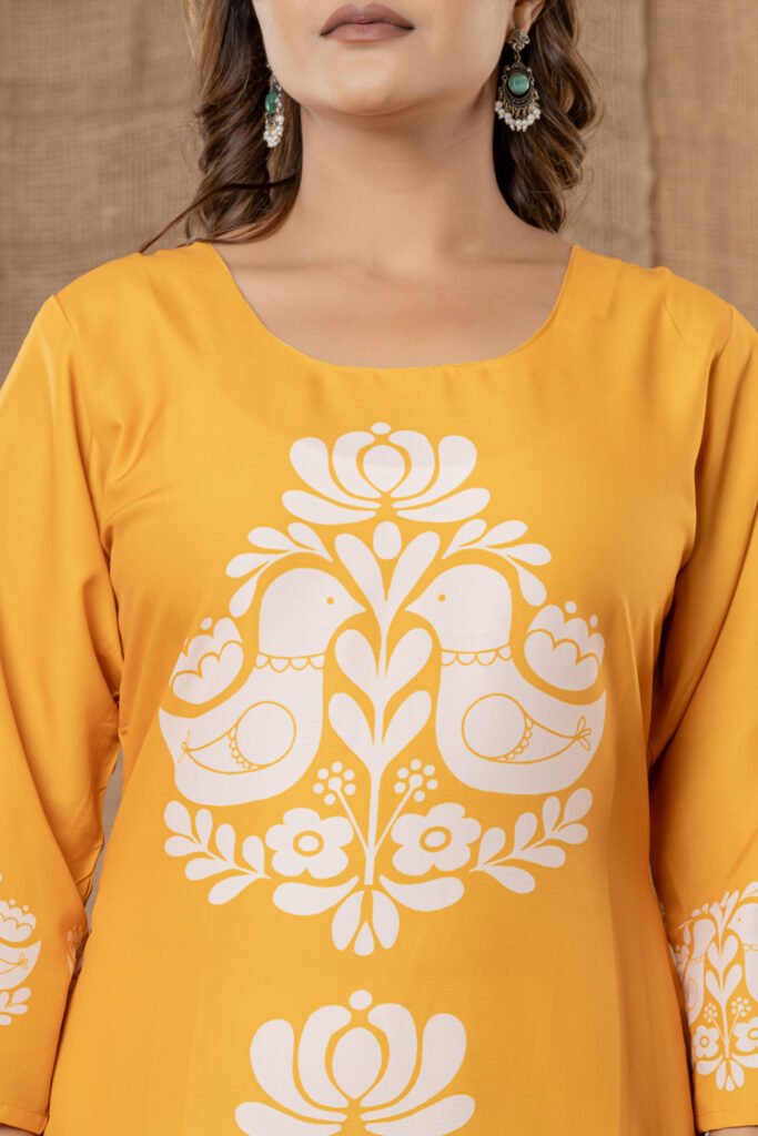 Women’s Peach Printed Cotton Kurta