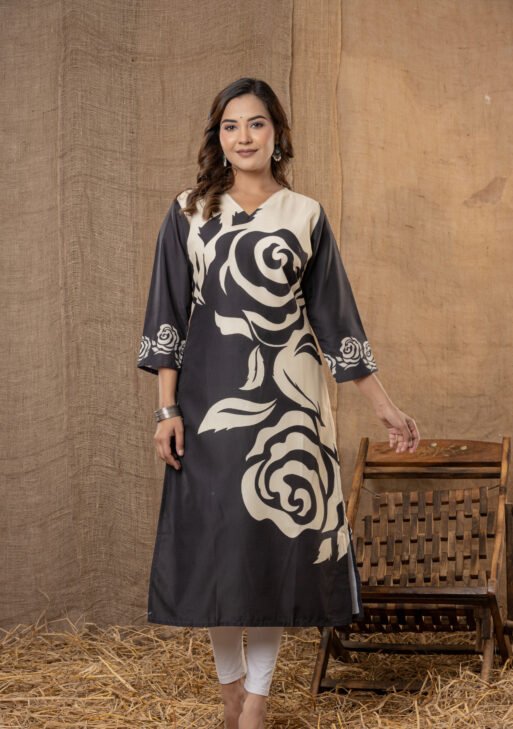 Women’s Black Printed Cotton Kurta