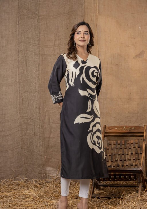 Women’s Black Printed Cotton Kurta