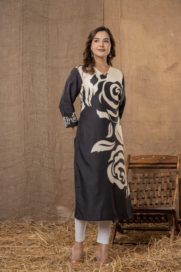 Women’s Black Printed Cotton Kurta