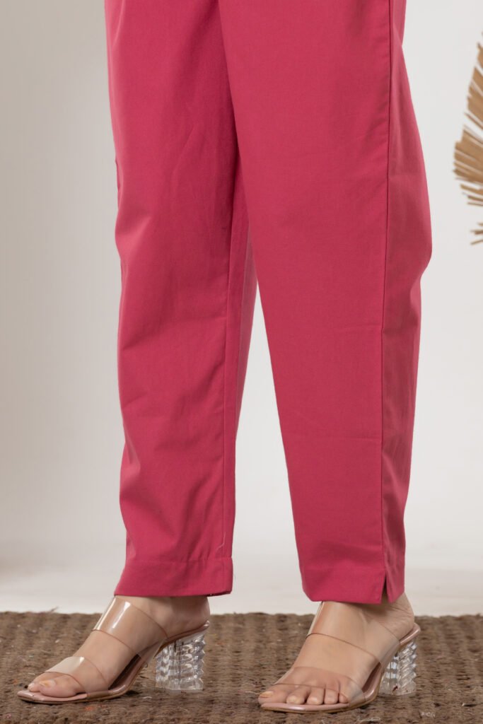 Women's Solid Rani Pink Cotton Trouser Pant