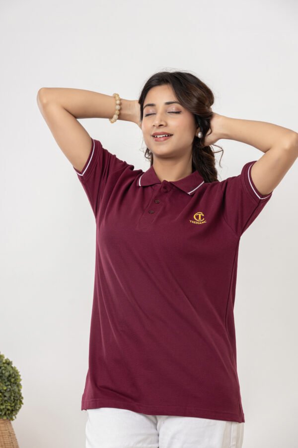 Teehance Women’s Maroon Polo T-shirt