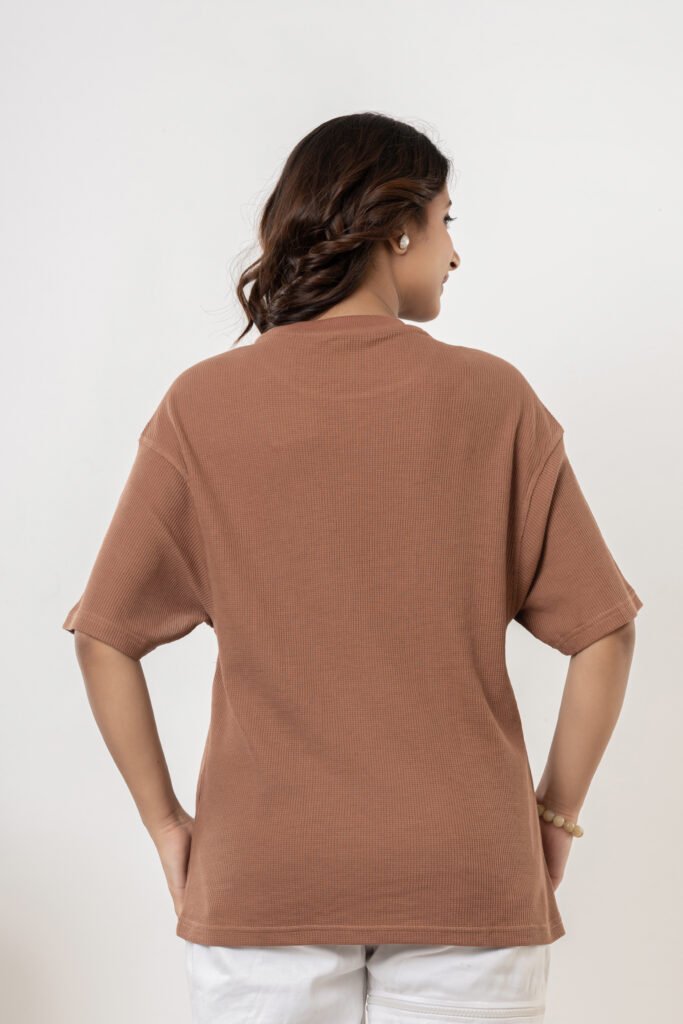 Teehance Women’s Brown Waffle Knit Oversized T-shirt