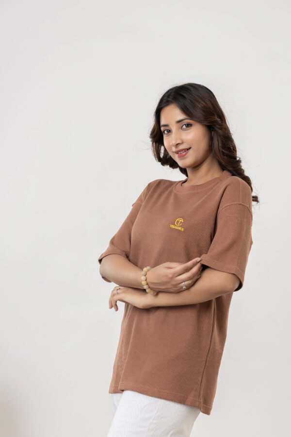 Teehance Women’s Brown Waffle Knit Oversized T-shirt