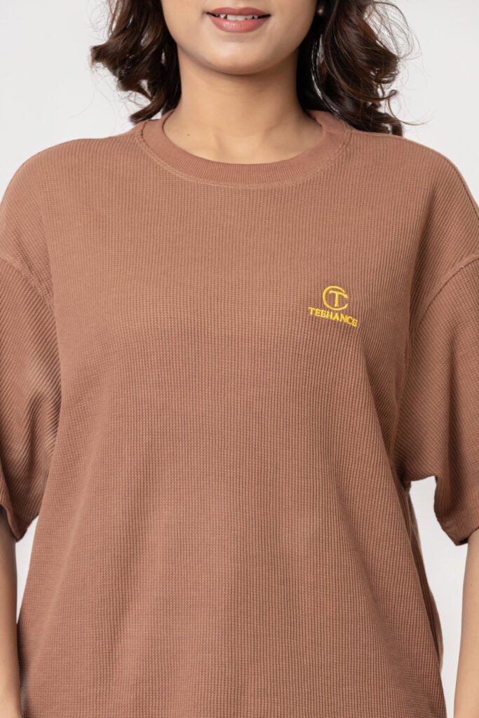 Teehance Women’s Brown Waffle Knit Oversized T-shirt