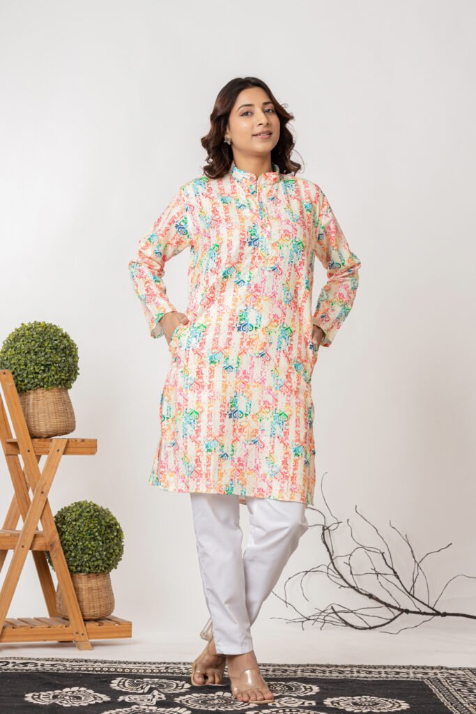 Teehance Women’s Multicolor Printed Straight Kurta