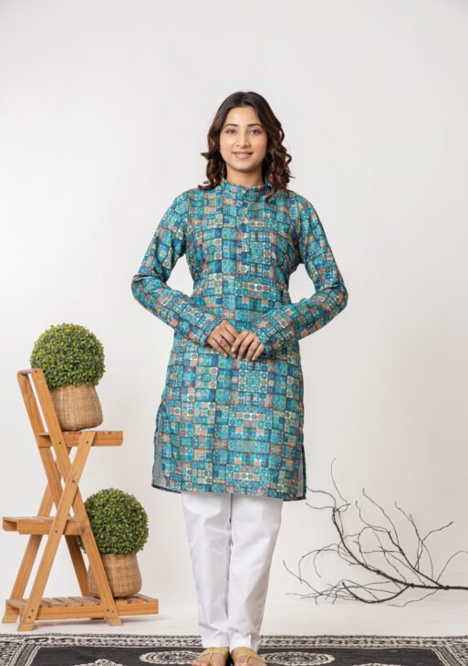 Teehance Women’s Blue & Multicolor Printed Straight Kurta