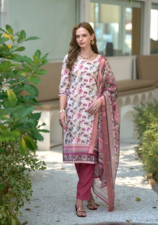 Women's Pink & Beige Abstract Printed Kurta Set with Dupatta