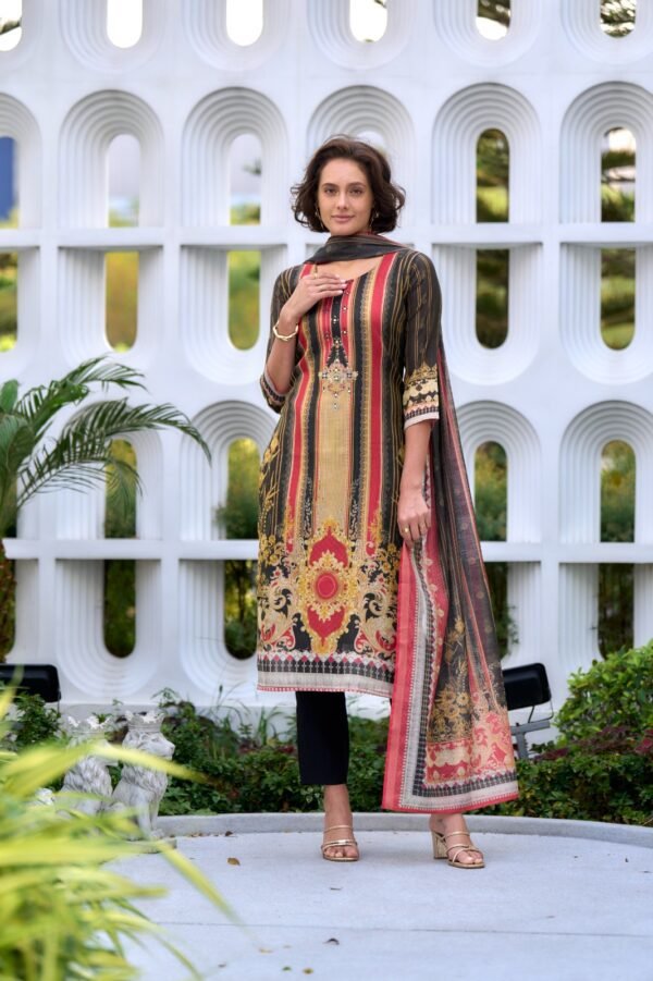 Women's Black & Mustard Digital Printed Kurta Set with Dupatta