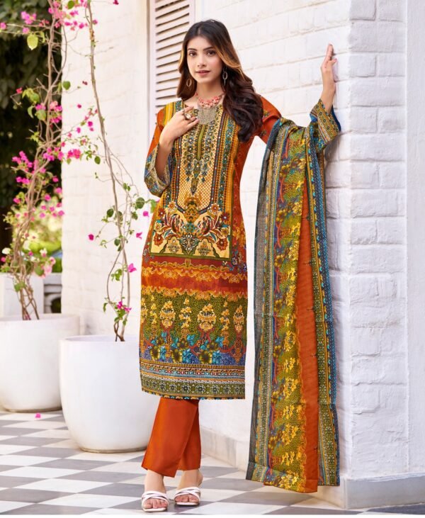 Women's Rust Orange & Olive Digital Printed Kurta Set with Dupatta