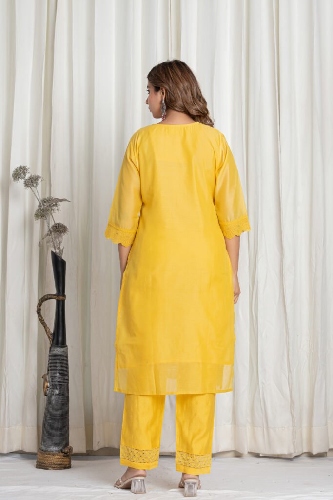 Women's Mustard Yellow Chikankari Embroidered Cotton Suit Set with Floral Dupatta