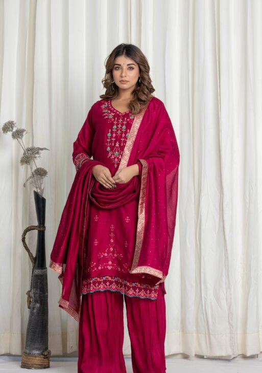 Women’s Pink Embroidered Kurta Sharara Set