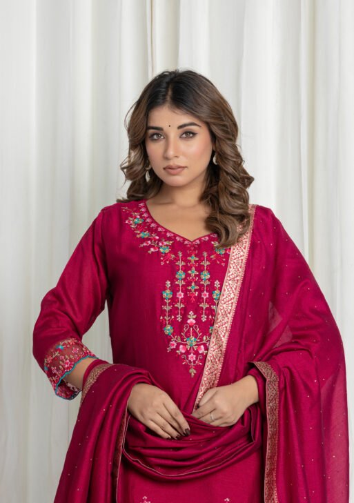 Women’s Pink Embroidered Kurta Sharara Set
