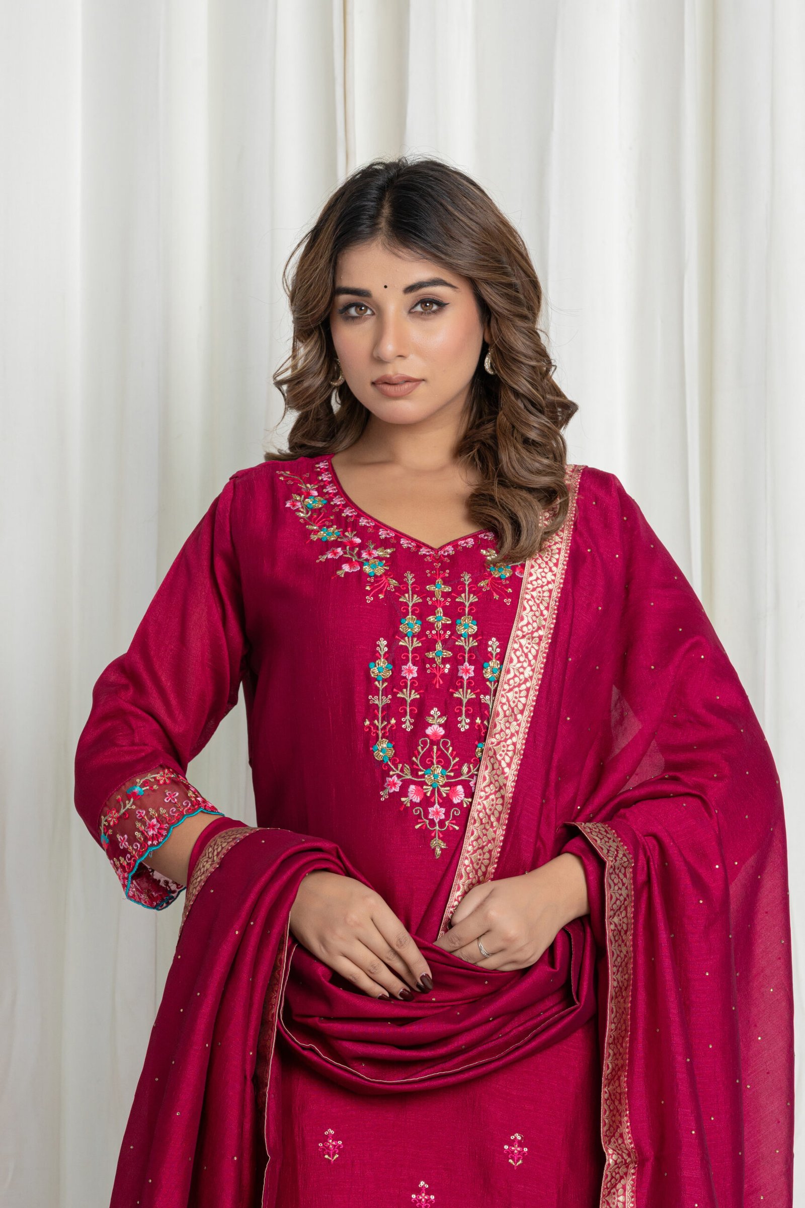Women’s Pink Embroidered Kurta Sharara Set