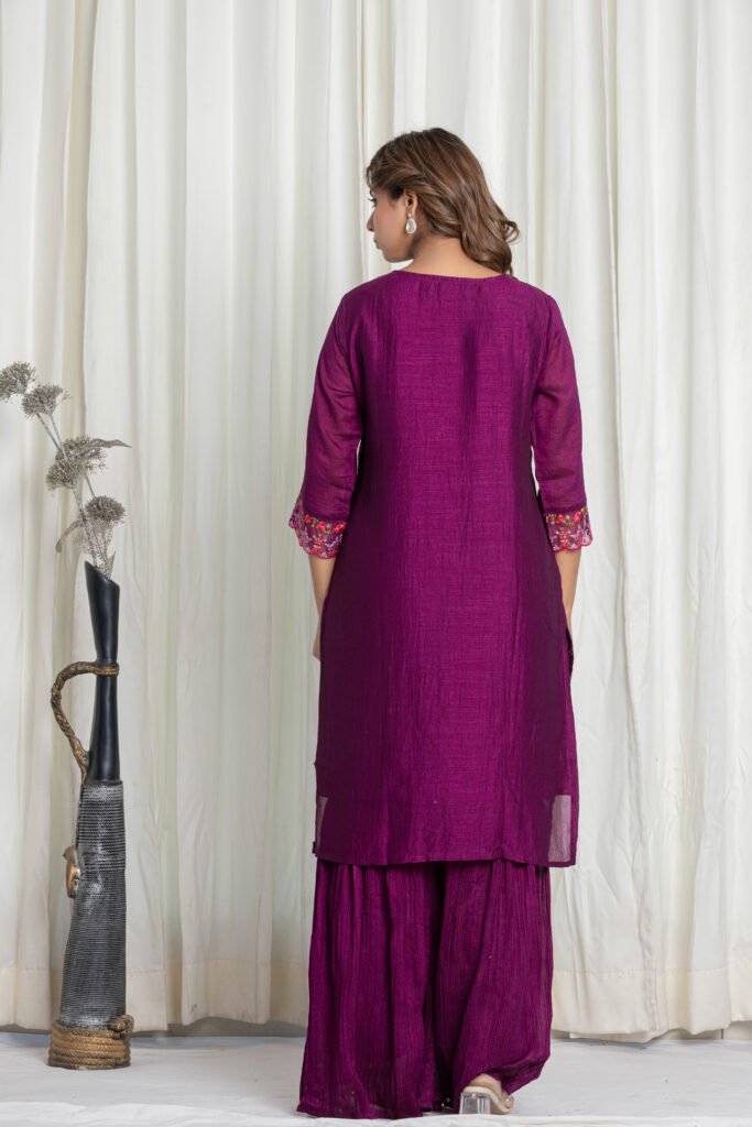 Women's Purple Embroidered Kurta Sharara Set with Dupatta