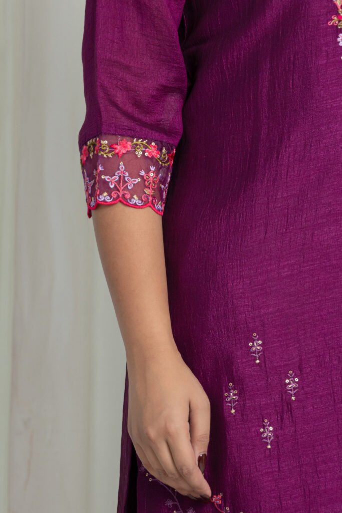 Women's Purple Embroidered Kurta Sharara Set with Dupatta