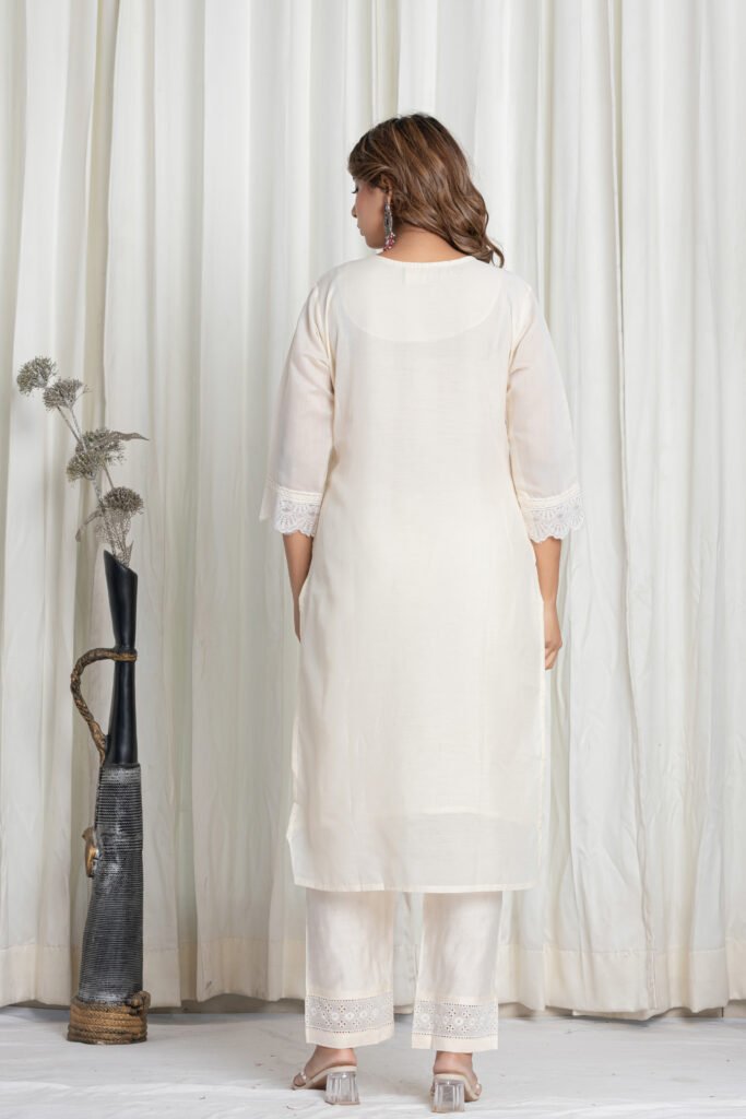 Women's Off White Chikankari Embroidered Cotton Suit Set with Digital Floral Organza Dupatta