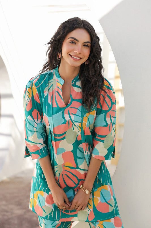 Tropical Muse Green Rayon Slub Printed Co-Ord Set