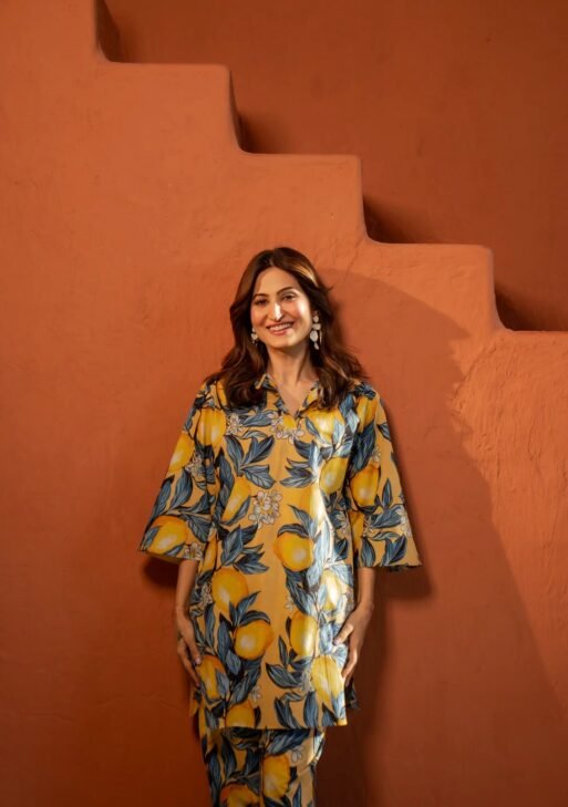 Sunlit Lemon Rayon Slub Printed Co-Ord Set