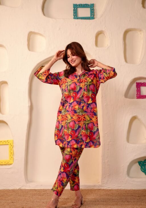 Crimson Garden Rayon Slub Printed Co-Ord Set