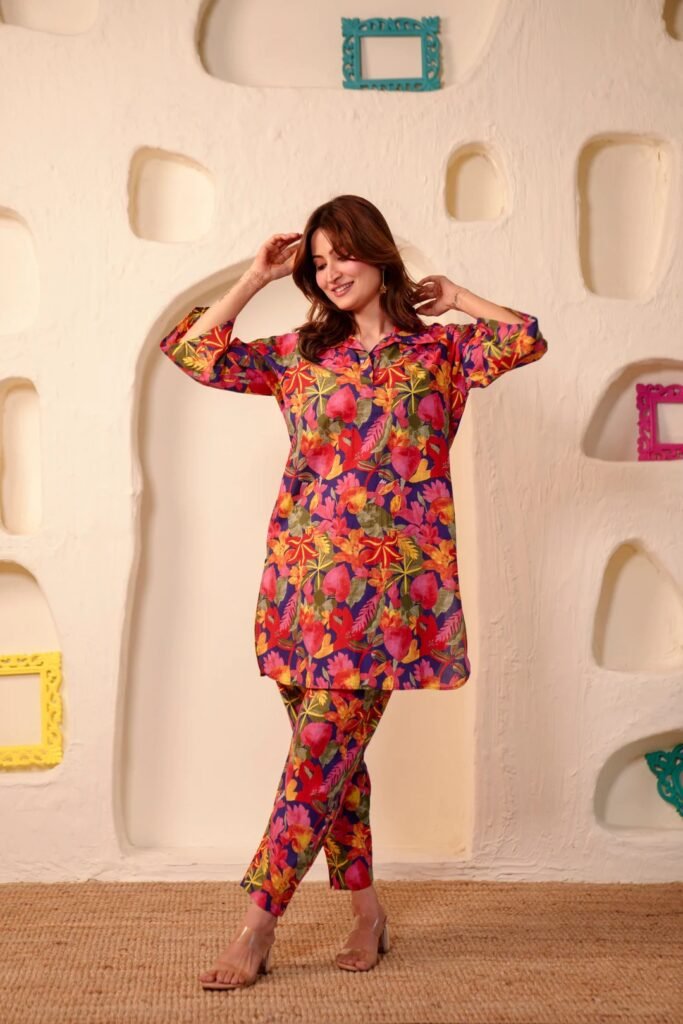 Crimson Garden Rayon Slub Printed Co-Ord Set