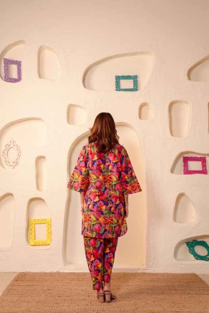 Crimson Garden Rayon Slub Printed Co-Ord Set