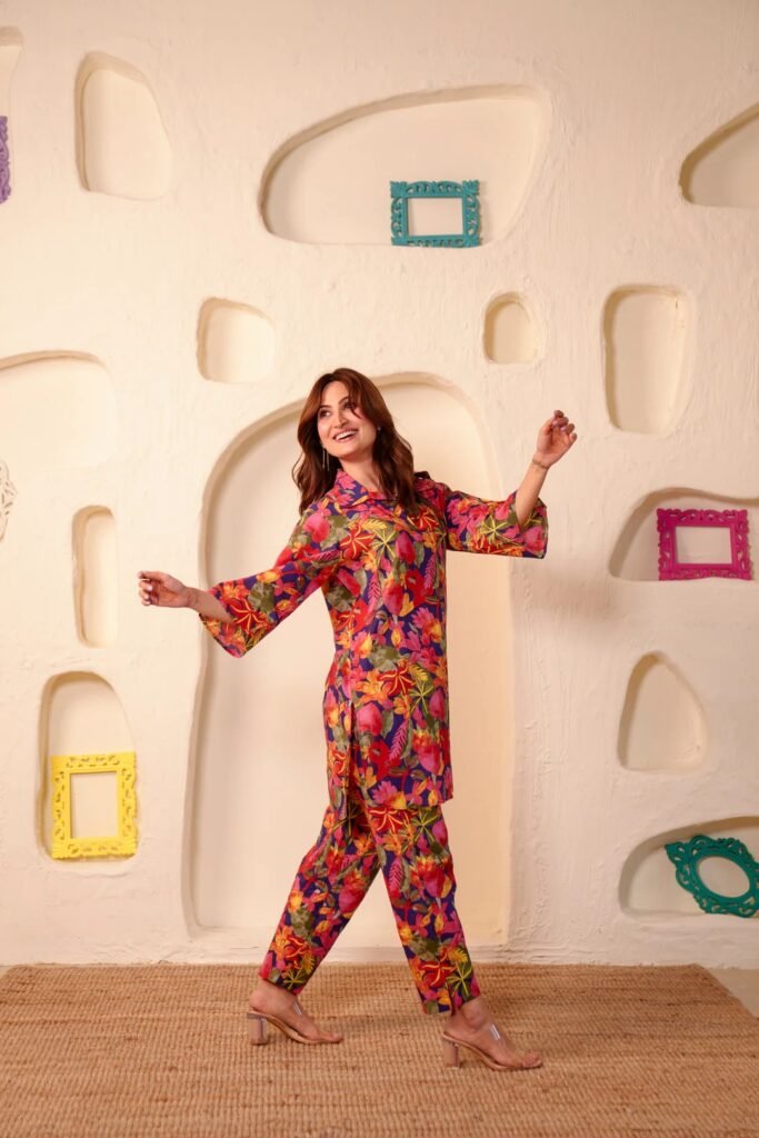 Crimson Garden Rayon Slub Printed Co-Ord Set