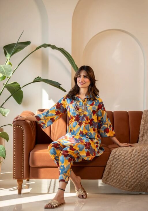 Autumn Leaf Rayon Slub Printed Co-Ord Set