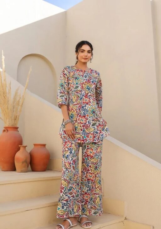 Garden Melody Multicolor Rayon Slub Printed Co-Ord Set