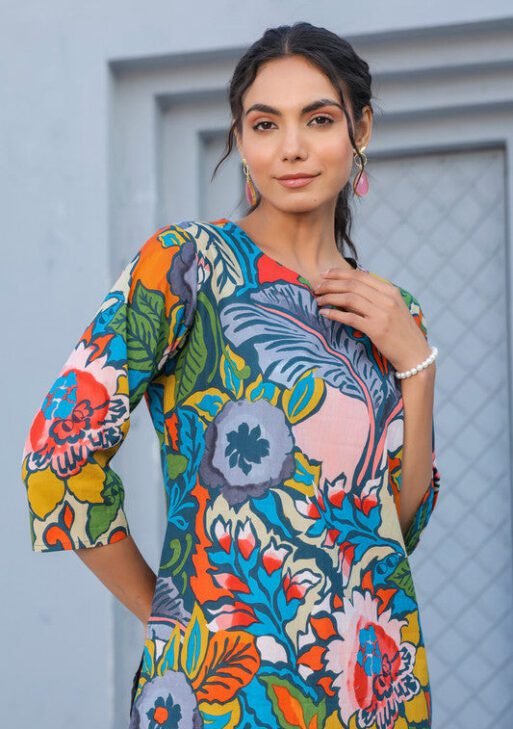 Vibrant Meadow Multicolor Rayon Slub Printed Co-Ord Set