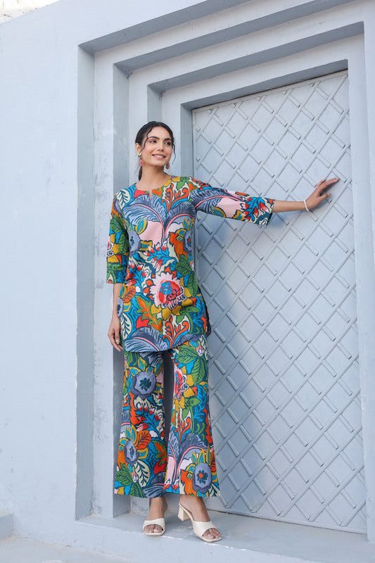 Vibrant Meadow Multicolor Rayon Slub Printed Co-Ord Set