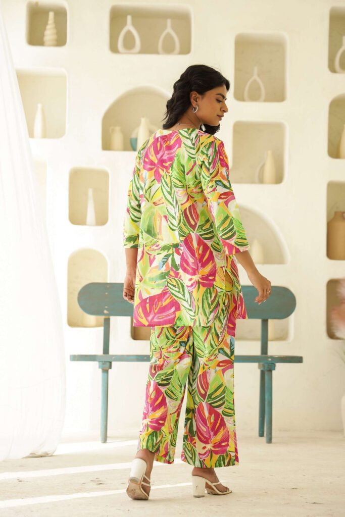 Tropical Breeze Green Rayon Slub Printed Co-Ord Set