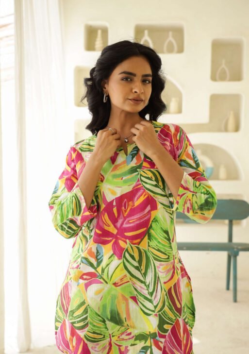 Tropical Breeze Green Rayon Slub Printed Co-Ord Set