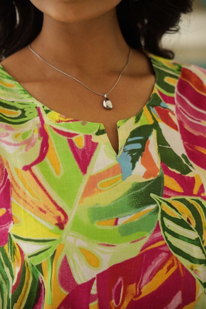 Tropical Breeze Green Rayon Slub Printed Co-Ord Set