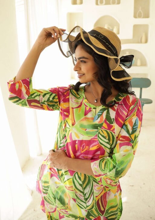 Tropical Breeze Green Rayon Slub Printed Co-Ord Set