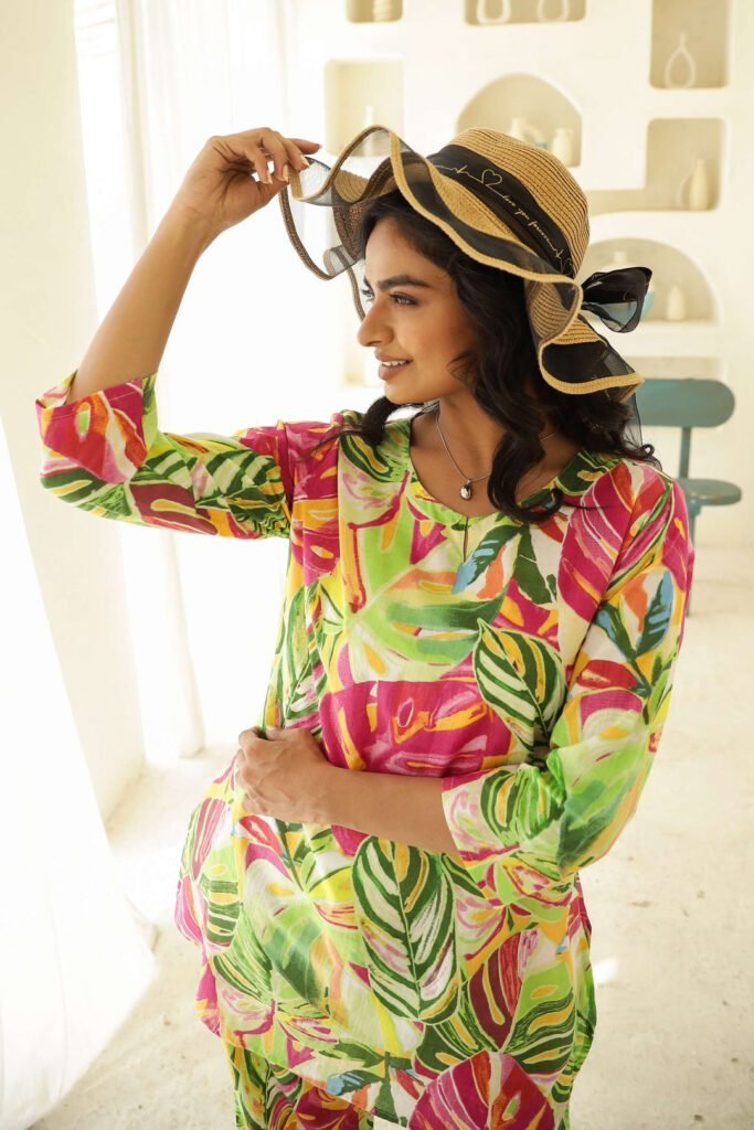 Tropical Breeze Green Rayon Slub Printed Co-Ord Set