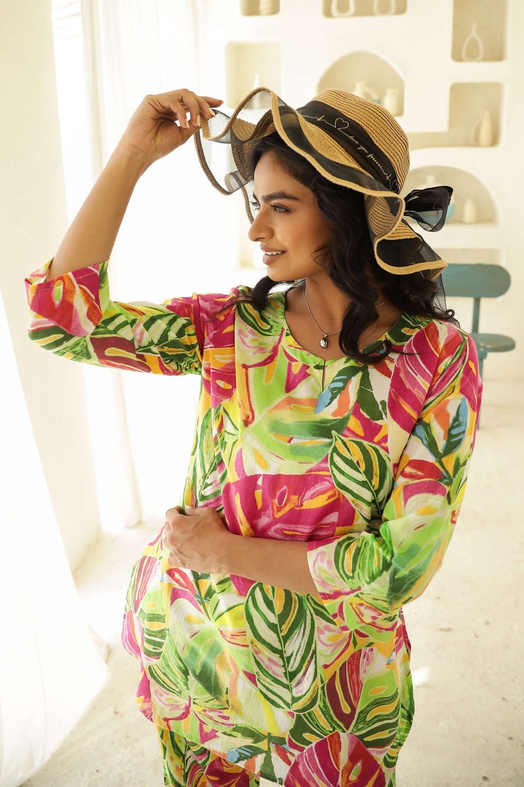 Tropical Breeze Green Rayon Slub Printed Co-Ord Set