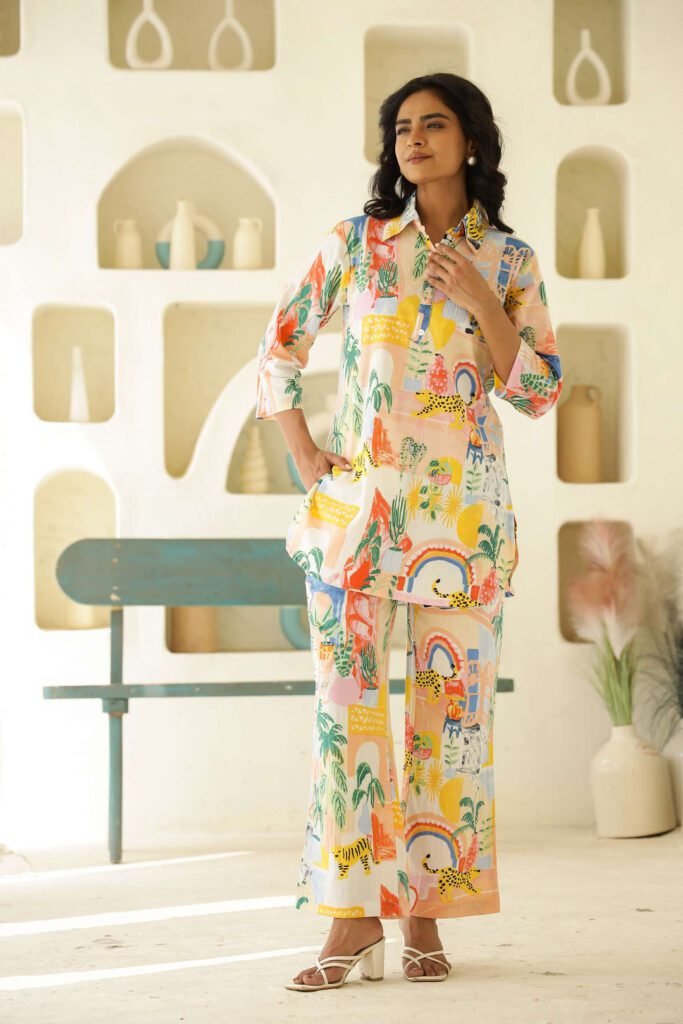 Artful Escape Multicolor Rayon Slub Printed Co-Ord Set